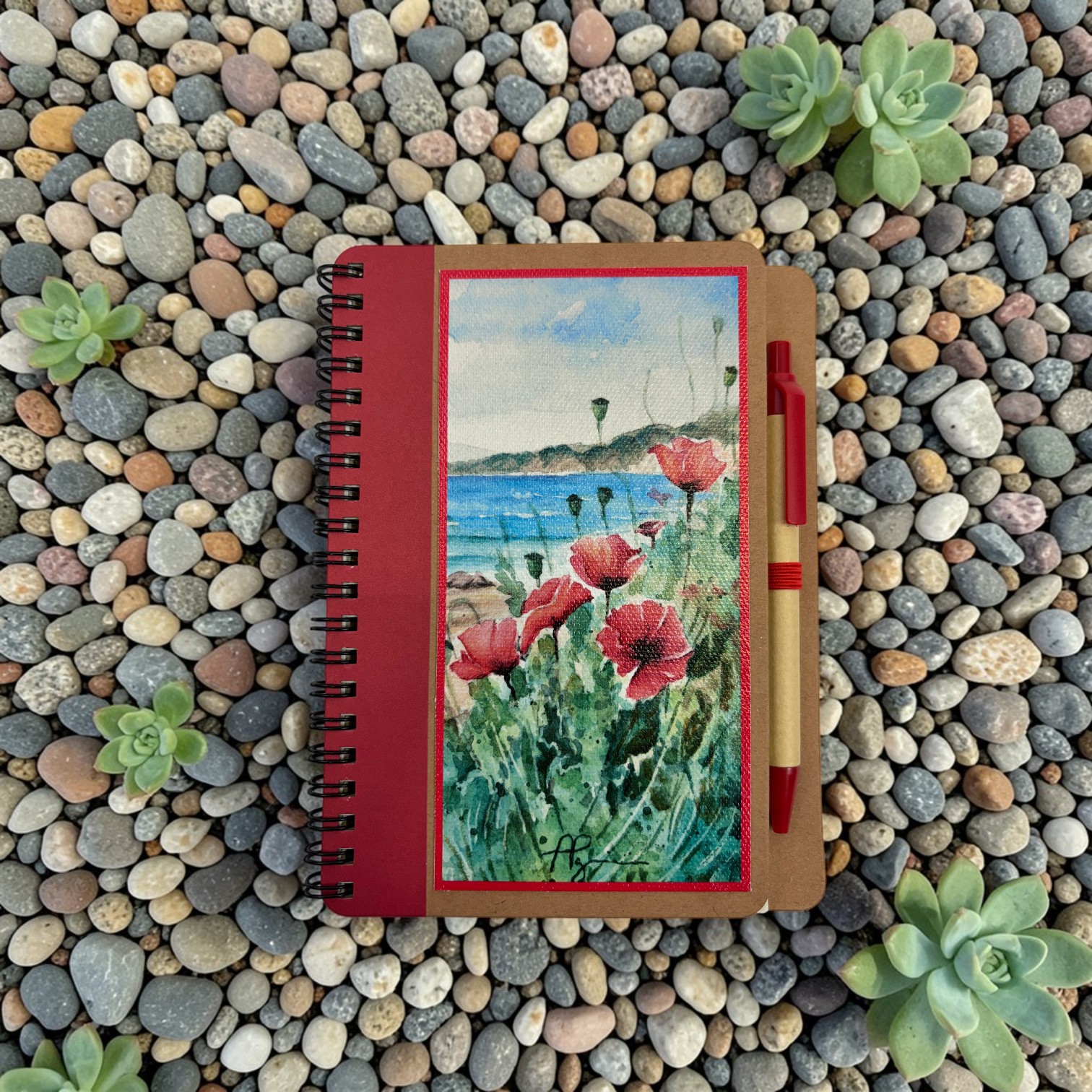 Block Notes Con Penna Papaveri In  Riva Al Mare