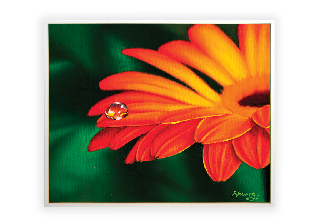 Quadro Gocce d'acqua su fiore rosso-giallo
